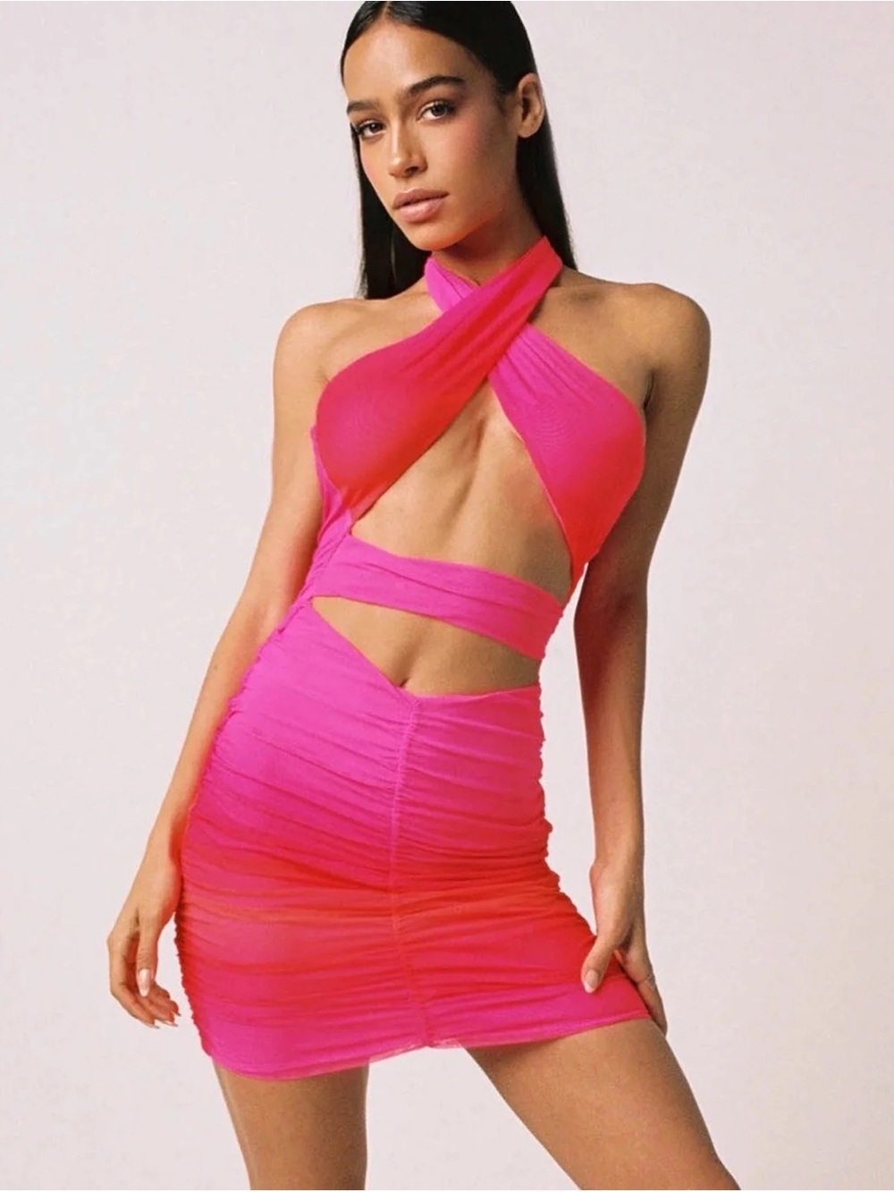 Tiger Mist Hot Pink Cut Out Ruched Mini Dress NWT Size S